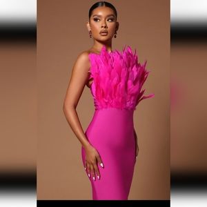 Hot pink feather bodycon dress
